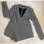 ZARA NWOT  Black White Mini Gingham Long Sleeve V Neck Peplum Blouse M Photo 5