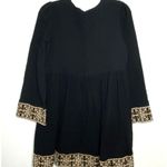 In Loom  Black V Neck Embroidered Long Sleeve Boho Comfy Tunic Dress Cotton Sz M Photo 2