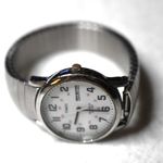 Timex Vintage  Indiglo Military Dail Silver Tone Metal 6" Stretch Working Watch Photo 1
