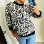 New NOS 80s Animal Print Shimmer Sweatshirt 1980s Cropped Sweater Tee Black Size M Photo 0