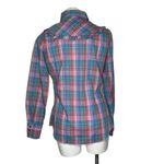 Wrangler Authentic Western Shirt For Females Plaid Pink Blue Vintage 70s Ruffled Photo 1
