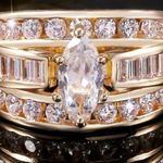 Gorgeous gold band marquise faux diamond Wedding ring set ! so realistic! Size 6 Photo 2