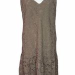 Gold Hawk Slip Dress Silk Taupe Spaghetti Straps Lace Ruffle Hem Pockets S NEW Brown Photo 0