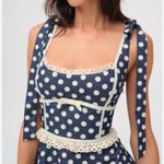 For Love & Lemons  Dolly Denim Navy Polka Dot Dress Photo 6