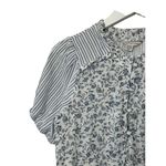 American Eagle Blue & White Stripe & Floral Print Button-Up Crop Top Sz Medium Photo 3