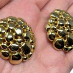 Vintage Unsigned Gold Tone Round Clip On Earrings Statement Classic Modernist Photo 1