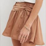 Aerie Uptown Mini Skirt Sz XS Satin Ruched Tie Golden Tan Photo 0