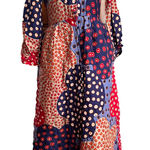 Vintage 70s Patchwork Maxidress Bold Mix of Patterns Button Front Pointed Collar Red Size 6 Photo 0