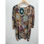 Honeyme Curvy Tunic Dress Women XXL Dark Floral 3/4 Sleeve Slinky Artsy Unique Brown Photo 1