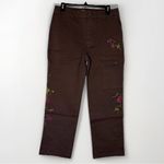 Sundance NEW  Women’s Embroidered Cargo Pants 6 Dark Brown Boho Cotton Stretch Photo 1