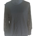 CeCe  Mixed Media Sweater M Black Sheer Floral Sleeve Cotton Knit Top Photo 0