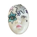 Vintage ADAGIO Ooh La La Signed Porcelain Face Brooch Pin Stars Glitter White Photo 0