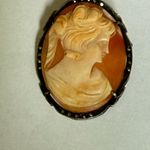 Antique Shell Cameo 800 Silver w Marcasite Pin Brooch vintage 1930’s? Orange Photo 1