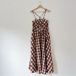 Free People NEW  Via Gingham Cotton Seersucker Sundress Brown Photo 10