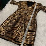 Alice + Olivia Inka Sequin Zebra Print Choker Mini Dress in Black Gold Size 0 Photo 5