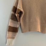 Topshop Sweater Beige Tan Stripe Sleeves Ribbed Crewneck Sweater Sz 0/2 (US) EUC Photo 7