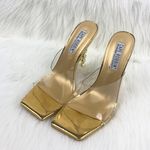 Cape Robbin Metro Gold Patent Leather Clear Vamp Slip On Heel Sandals Mules Sz 7 Photo 3