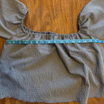 ZARA Women  Cropped Gingham Blouse XS Blue Black White Bow Sleeve Off Shoulder Photo 5