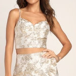 Lulus For All the Glitz Cream Jacquard Lace-Up Two-Piece Mini Dress size S Photo 0