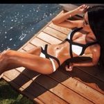 Black white bikini set Small swimsuit Size XS Photo 1