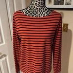 J.Crew Women's Shirt Red Striped Wide Neck Top Chambray Cuff Boat Neck Sz M Photo 0