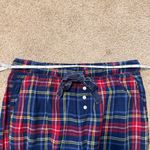 Aerie cozy flannel pajama jogger pants with ribbon tie, navy blue and red plaid Photo 5