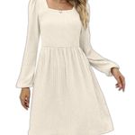 Women’s Square Neck Long Sleeve Knee Length Babydoll Dress (32) Tan Size M Photo 1