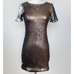 Topshop NWT  sequin Mini Party Dress Short sleeve Bronze Silver Metallic Size 2 Photo 2
