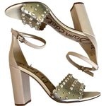 Sam Edelman EUC Leather Yaris Heeled Sandals Gold with Pearls Size 8.5 Photo 0