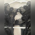 Valentine black lace thong bodysuit, high neck, front opening, elbow sleeves; M Size M Photo 4