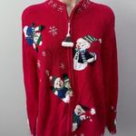 Heirloom Collectibles Snowman Snowflake Ugly Christmas Sweater Cardigan Red Size M Photo 0