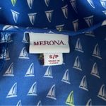 Merona Blue White Yellow Sailboat Print Long Sleeve Blouse Size Small Photo 2