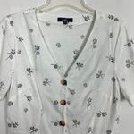 Angels Linen Blend Floral White Ruffle Hem Button Front Top Size Medium Photo 2