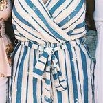 American Threads Blue Striped Embroidered Romper Photo 0