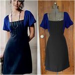 Anthropologie Moulinette Soeurs Bolero Blue/Black Puff Sleeve Silk Dress Sz 10 Photo 1