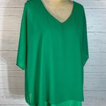 Nina Leonard V-Neck Chiffon Overlay Top Bright Green size 1X NWT Photo 6