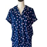 Kate Spade NWT  Short Sleeve Notch Collar Cropped Pajama Set Navy Pink Large Photo 2