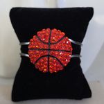 Boutique Silver Orange Rhinestone Basketball Clamper Hinge Bracelet Photo 0
