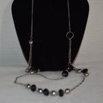 Source Unknown Vintage Double Layer Black/Silver Beads Silver Tone Link Chain Y2K Necklace Photo 1