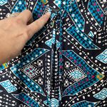 Tory Burch  Geometric 100% Silk Shirt Long Sleeves Blue/Black Tie Front Size 8 Photo 2