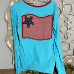 Sky Blue Custom Boutique Patriotic Shirt Cotton Long Sleeve Red Check Tshirt Top Size M Photo 4