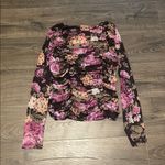 Maeve  Black, Pink & Purple Floral Print Ruched Long Sleeve Top, Size Medium Photo 5