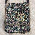 Vintage 90s Y2K Floral Embroidered Peace Sign Crossbody Messenger Bag Gray Photo 1