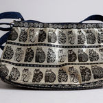 Laurel Burch Wild Cats Black White Navy Foiled Crossbody Bag Adjustable Photo 0