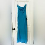 Lulus NWT  Exquisite Excellence Turquoise Satin Strapless Maxi Dress Photo 4