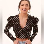 MINKPINK NWT by Revolve Ayat Wrap Crop Top Black with Tan Polka Dot Size Small Photo 0