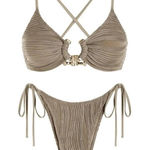 Zaful Women's SMALL Cutout Bikini Textured Metal High Leg Cheeky Two-Piece NEW! Photo 0