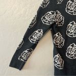 Loft Ann Taylor dark gray and white rose print crewneck cardigan sweater small Photo 6