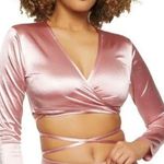 NWT! Fantastic Tie Back Waist Pink Satin Crop Wrap Top Cropped Size M Photo 2