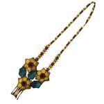 Beaded Flower Necklace Yellow Red Green Statement Handmade Jewelry Photo 5